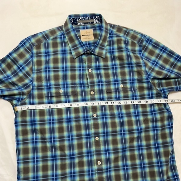 TOMMY Bahama Button Down Blue and Brown Short Sleeve Plaid Shirt size large - Picture 7 of 7